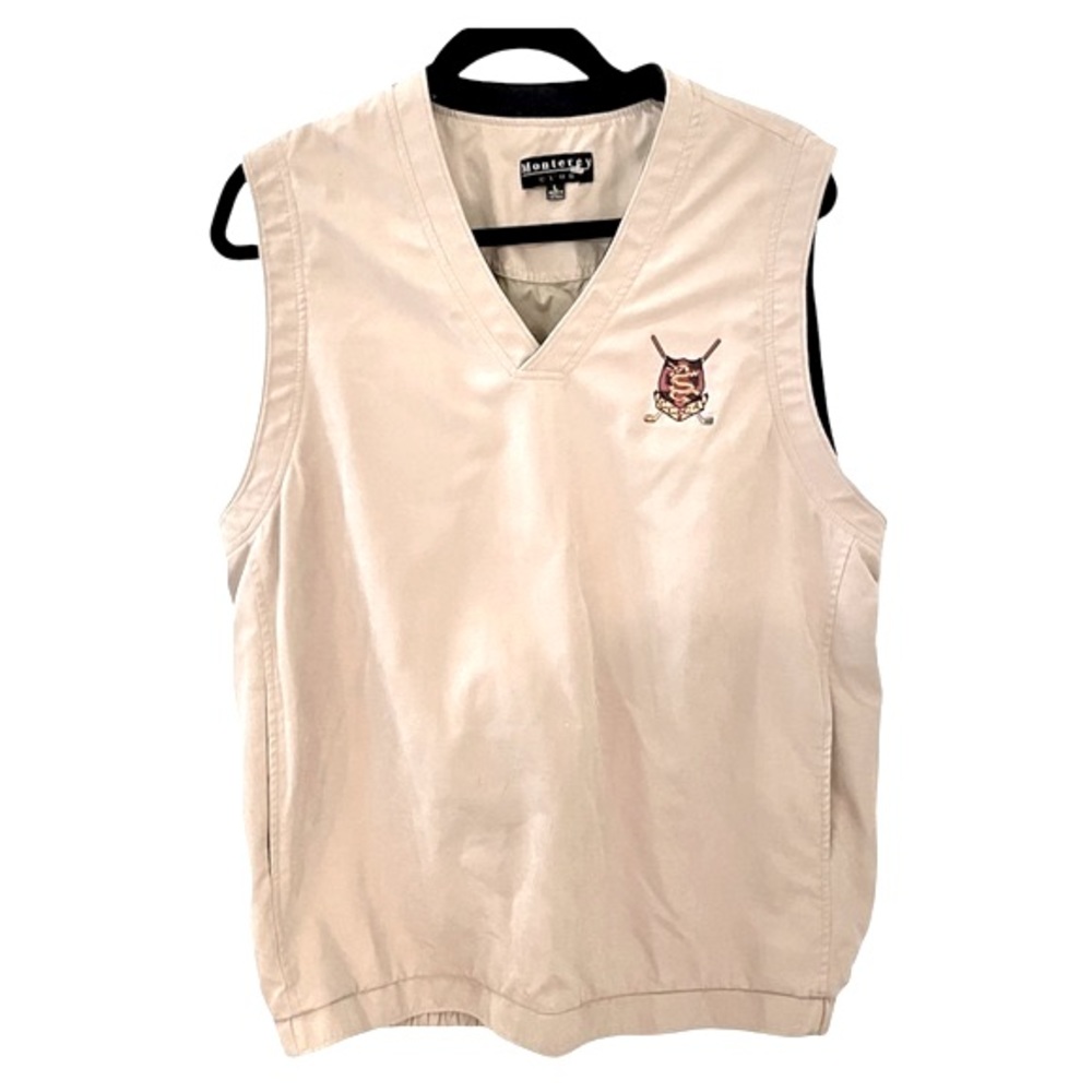 Monterey Club Men’s Golf Vest Lined w/pockets V-Neck Khaki CCGA Logo Size Large